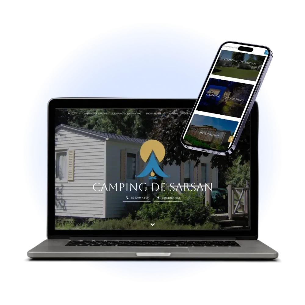 mock up d'un site internet de camping sur mobile et sur ordinateur