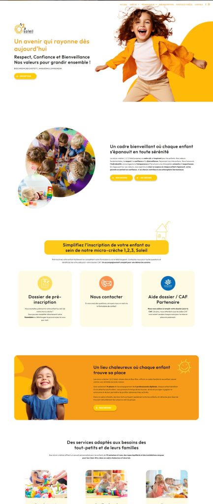 Page d'accueil du site internet 123 Soleil, réalisé par Vistalid
