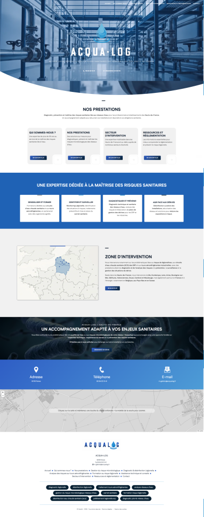 Page d'accueil du site internet Acqua-Log, réalisé par Vistalid