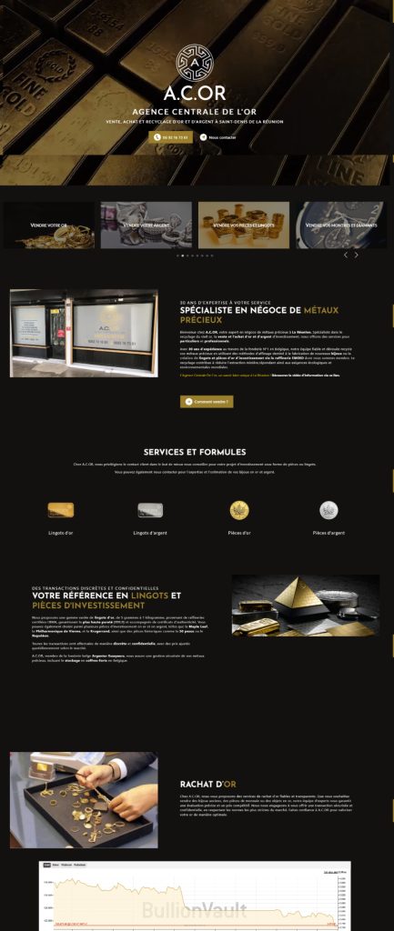 Page d'accueil du site internet Agence Centrale de l’Or, réalisé par Vistalid