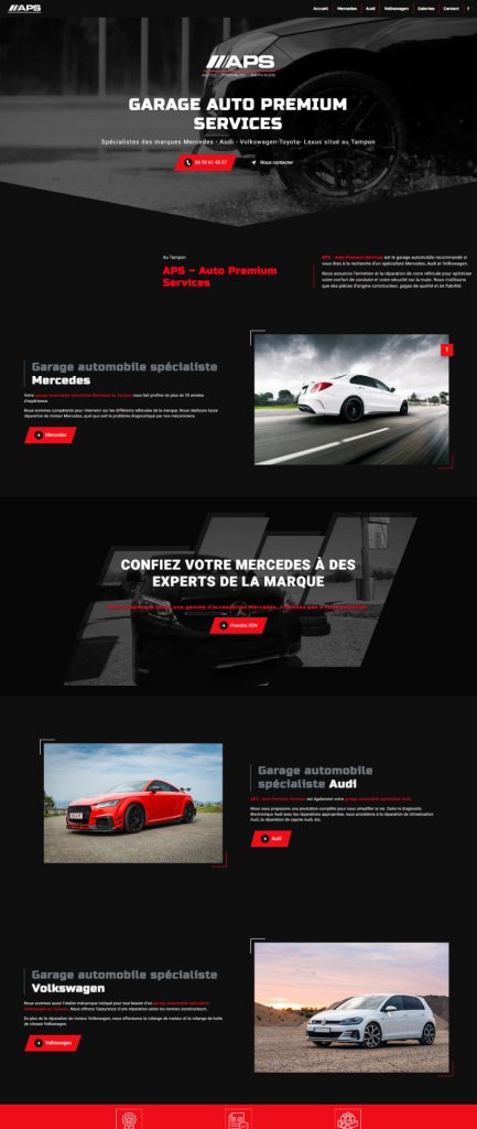 Page d'accueil du site internet Auto Premium Services, réalisé par Vistalid