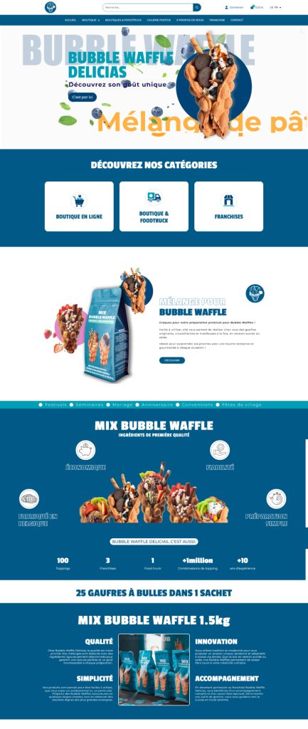 Page d'accueil du site internet Bubble Waffle Delicias, réalisé par Vistalid