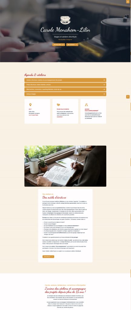 Page d'accueil du site internet Carole Menahem Lilin, réalisé par Vistalid