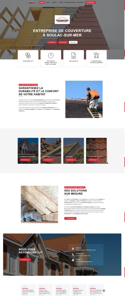 Page d'accueil du site internet Couverture Médocaine, réalisé par Vistalid