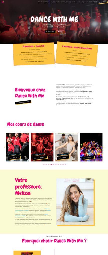 Page d'accueil du site internet Dance With Me, réalisé par Vistalid