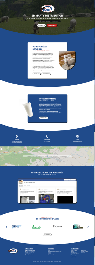 Page d'accueil du site internet EB Marty Distribution, réalisé par Vistalid