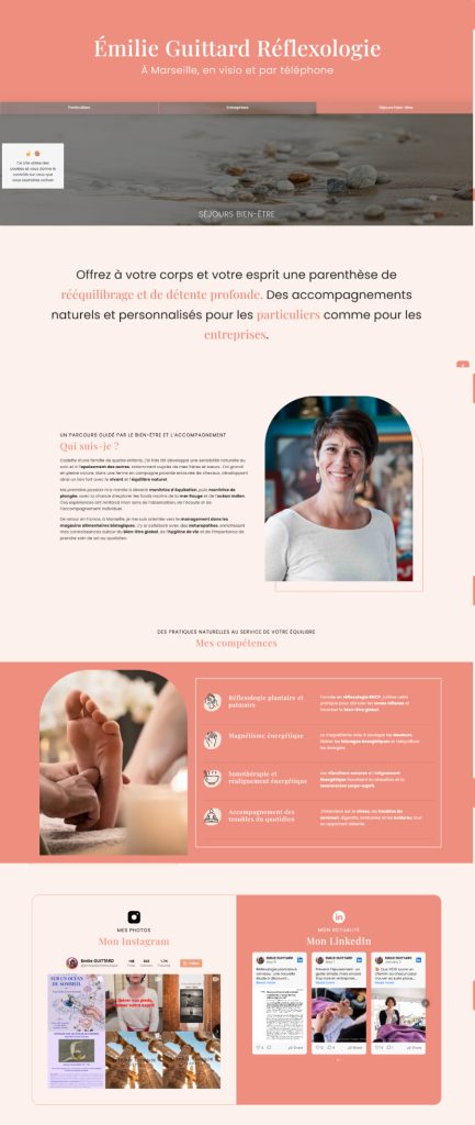 Page d'accueil du site internet Émilie Guittard – Réflexologie, réalisé par Vistalid