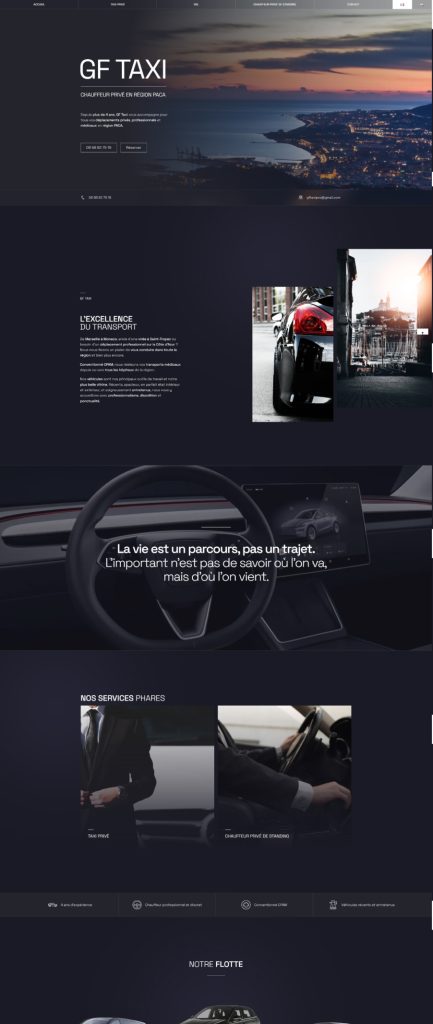Page d'accueil du site internet GF Taxi, réalisé par Vistalid