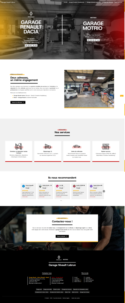 Page d'accueil du site internet Garage Nivault-Lebrun, réalisé par Vistalid