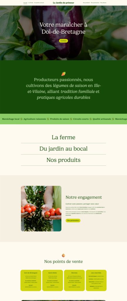 Page d'accueil du site internet Le Jardin du Primeur, réalisé par Vistalid