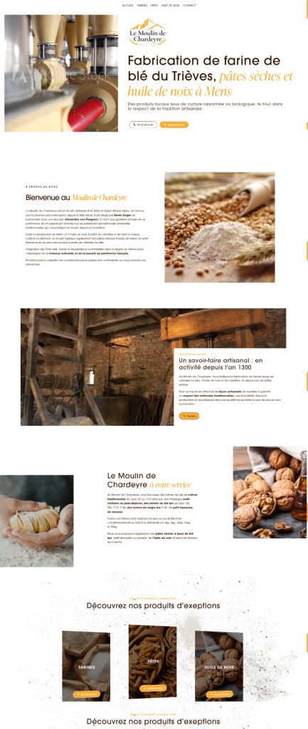 Page d'accueil du site internet Moulin de Chardeyre, réalisé par Vistalid