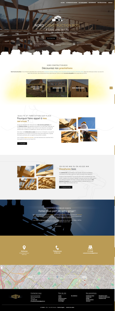 Page d'accueil du site internet Nord Construction Bois, réalisé par Vistalid