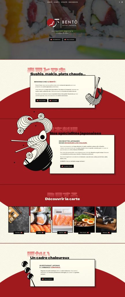 Page d'accueil du site internet OJ Bentô, réalisé par Vistalid