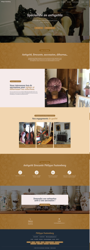 Page d'accueil du site internet Philippe Fustemberg – Antiquités & Brocante, réalisé par Vistalid