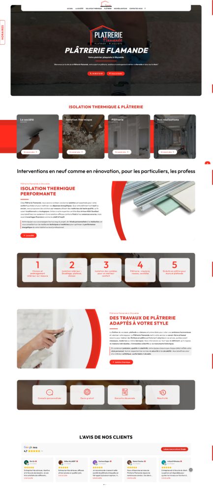 Page d'accueil du site internet Plâtrerie Flamande, réalisé par Vistalid