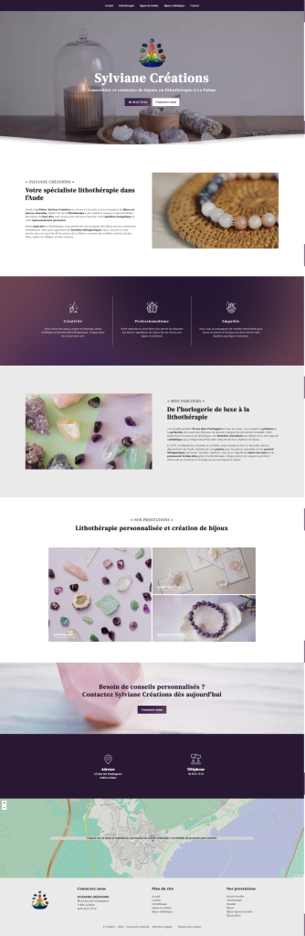 Page d'accueil du site internet Sylviane Créations, réalisé par Vistalid