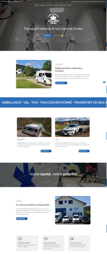 Page d'accueil du site internet Vuillemin Taxi & Ambulances, réalisé par Vistalid
