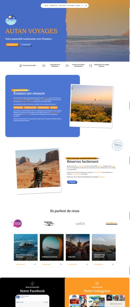 Page d'accueil du site internet Autan Voyages, réalisé par Vistalid