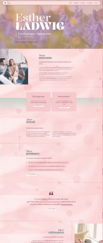 Page d'accueil du site internet Esther Ladwig, réalisé par Vistalid