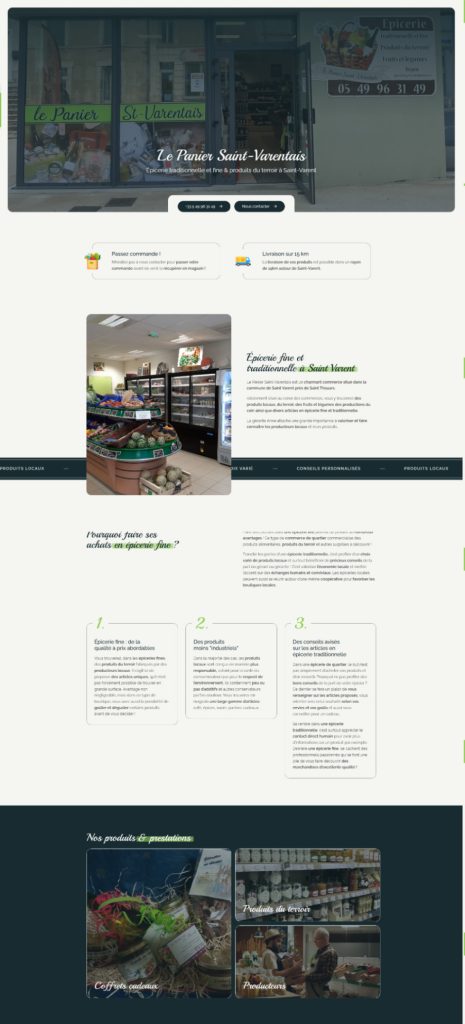 Page d'accueil du site internet Le Panier Saint-Varentais, réalisé par Vistalid